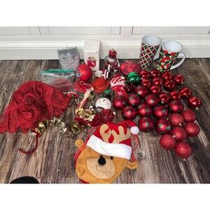 Lot of 50+ vintage Christmas ornaments, decor bundle lot